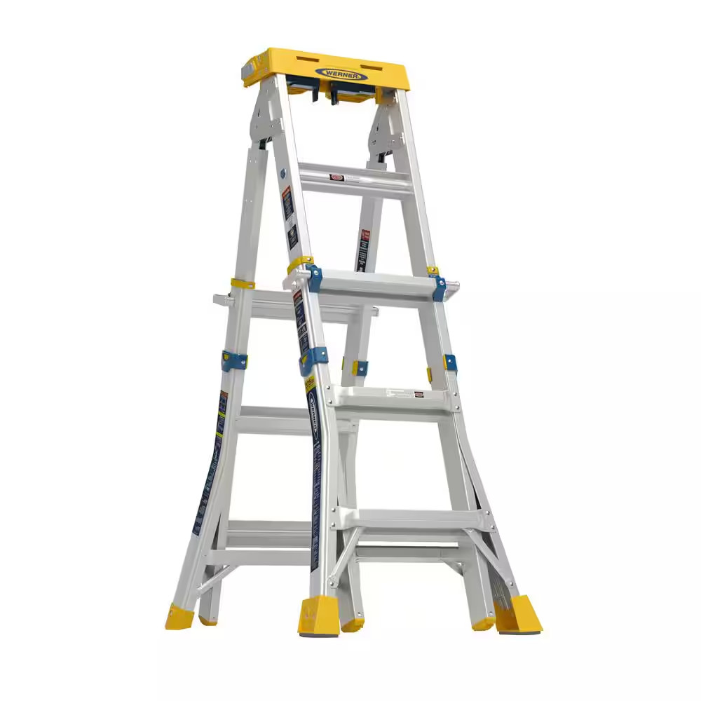 16 Ft. Reach Aluminum Adjustable Multi Position Ladder with 375 Lb. Load Capacit