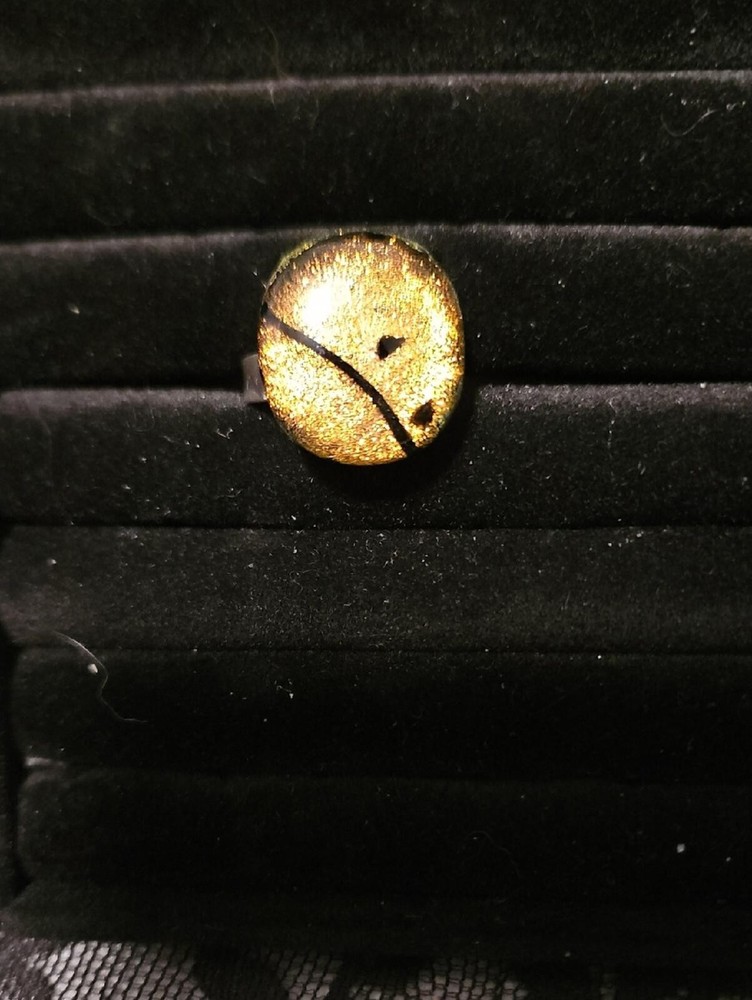 Gold Round Decorative Dichromatic Glass Ring Adjustable