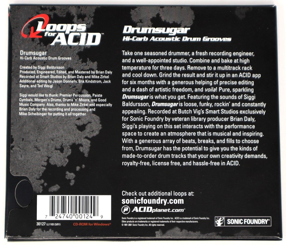 Sonic Foundry Hi-Carb Drum Loops For Acid Sample/Sound Library/Sampling CD