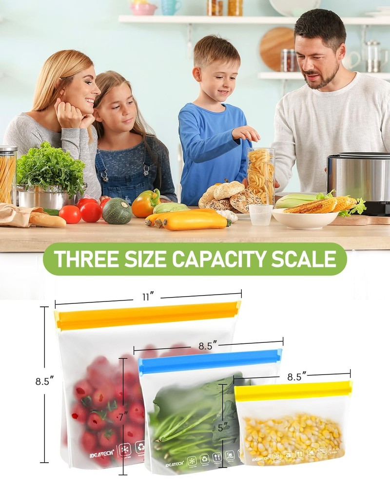 IDEATECH 20Pack Reusable Bags 20Pack-8Gallon+6Quart+6Snack, Multicolor