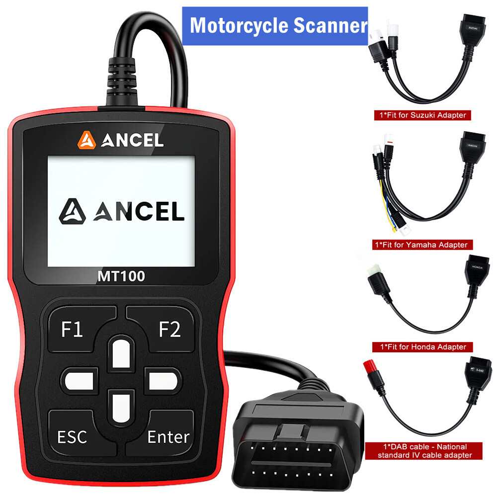 Motorcycle Scanner OBD2 Code Reader Engine ABS Diagnostic Tool w/ Adapter Cables