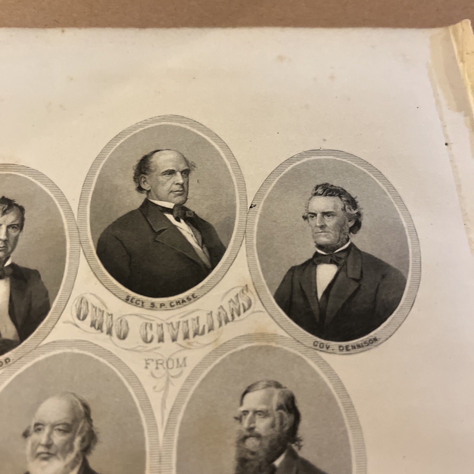 1867 Engraving Ohio Civil War Civilians Politicians Governor Tod Brough Dennison