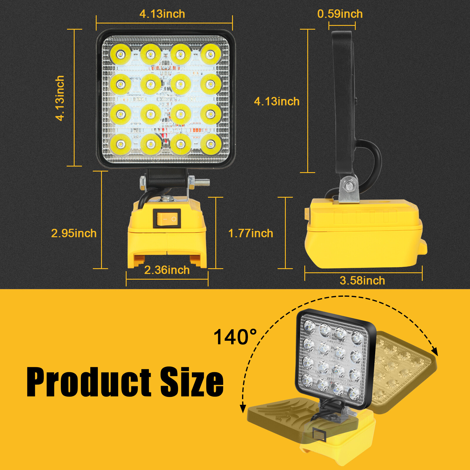 Cordless Led Work Light For Dewalt 20V Battery, Portable Flood Light Flashlight