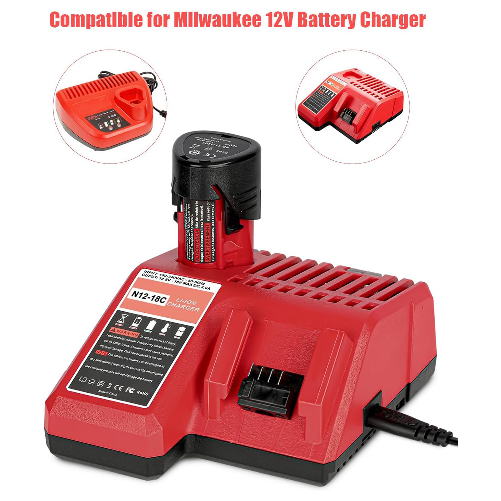 2 Pack 12V 3.0Ah for Milwaukee M-12 Lithium-ion Battery 48-11-2425 48-11-2420