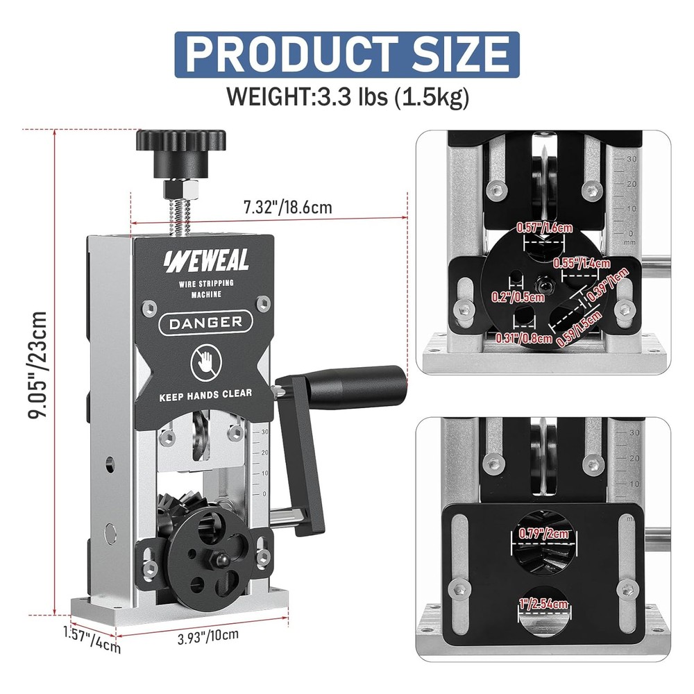 Portable Manual Wire Stripper Machine 0.06"-1.18" Hand Crank/Drill Powered Cable