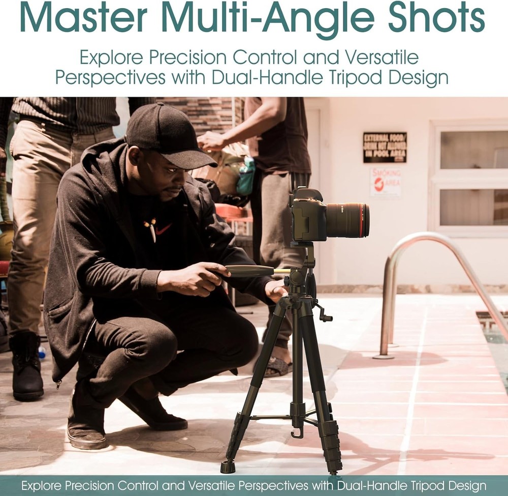 Adjustable Height 74" Tripod with Dual-Handle Design for Enhanced Stability