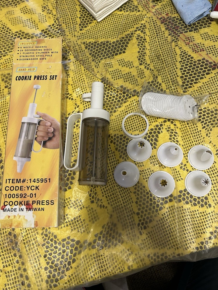 Hand Held Cookie Press Set with 24 Decorating Discs and 6 Tips