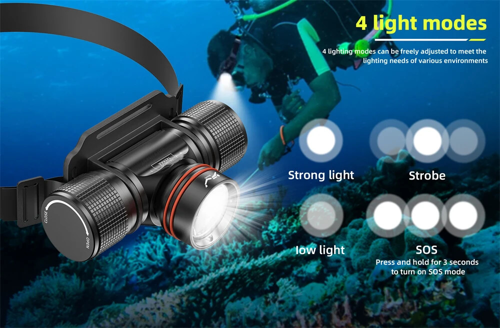 LED Diving Headlamp Scuba Dive Head Flashlight Underwater Diving Headlight