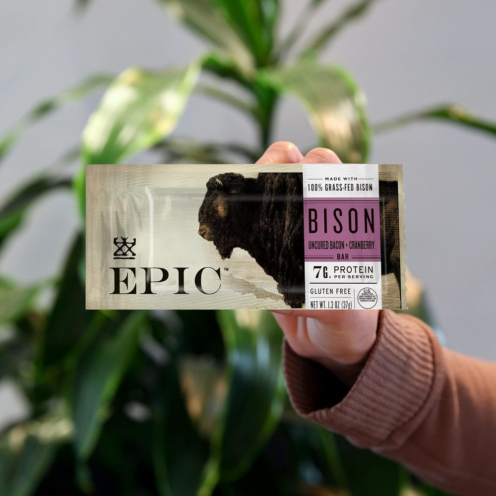 Bison Bacon Cranberry Bars, Grass-Fed, 12 Count Box 1.3Oz Bars