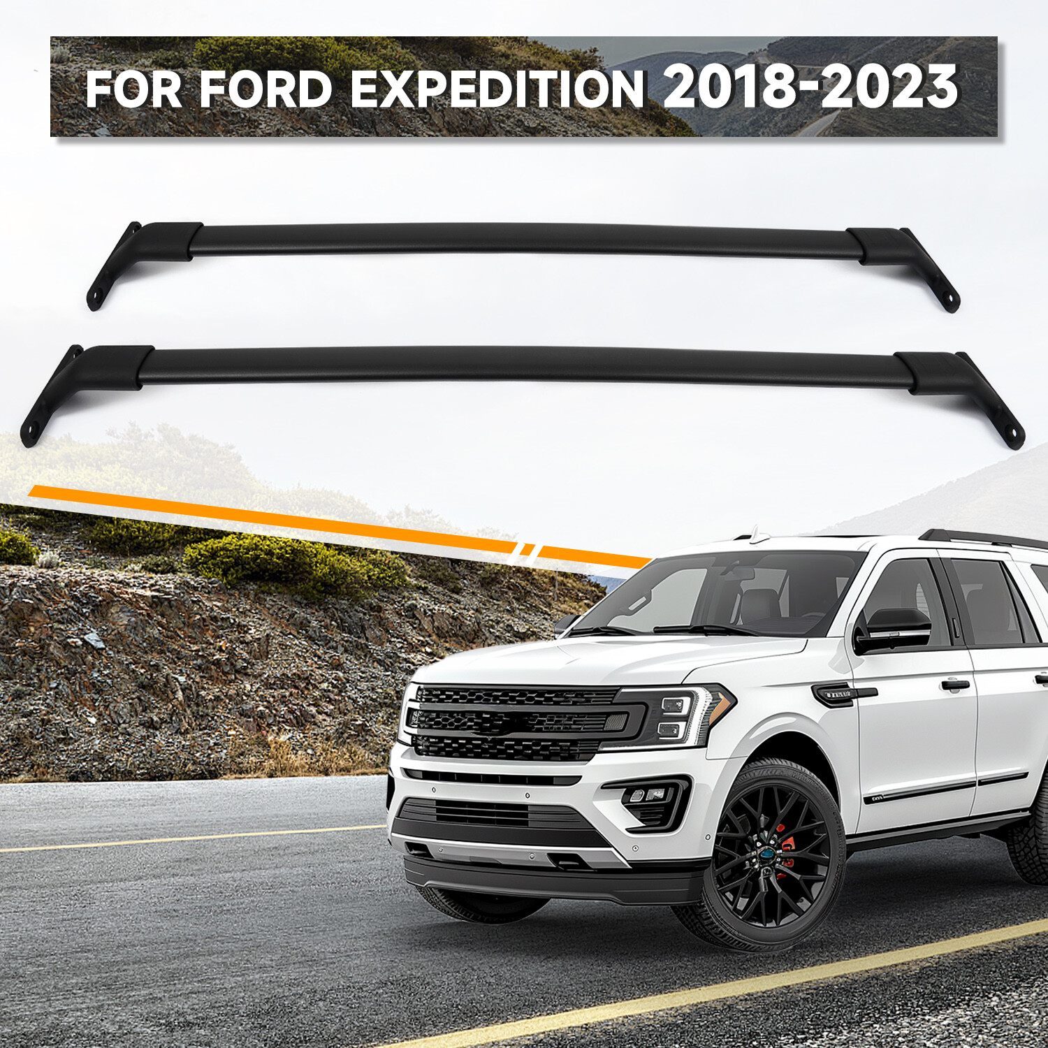 Roof Rack Rail Crossbars Black Set 2-pc w/ Hardware For Ford Expedition 18-24