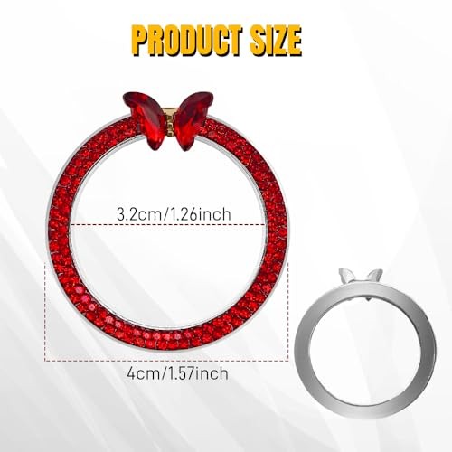 2PCS Bling Car Engine Start Stop Decoration Ring, Push to Start Button Red+Red