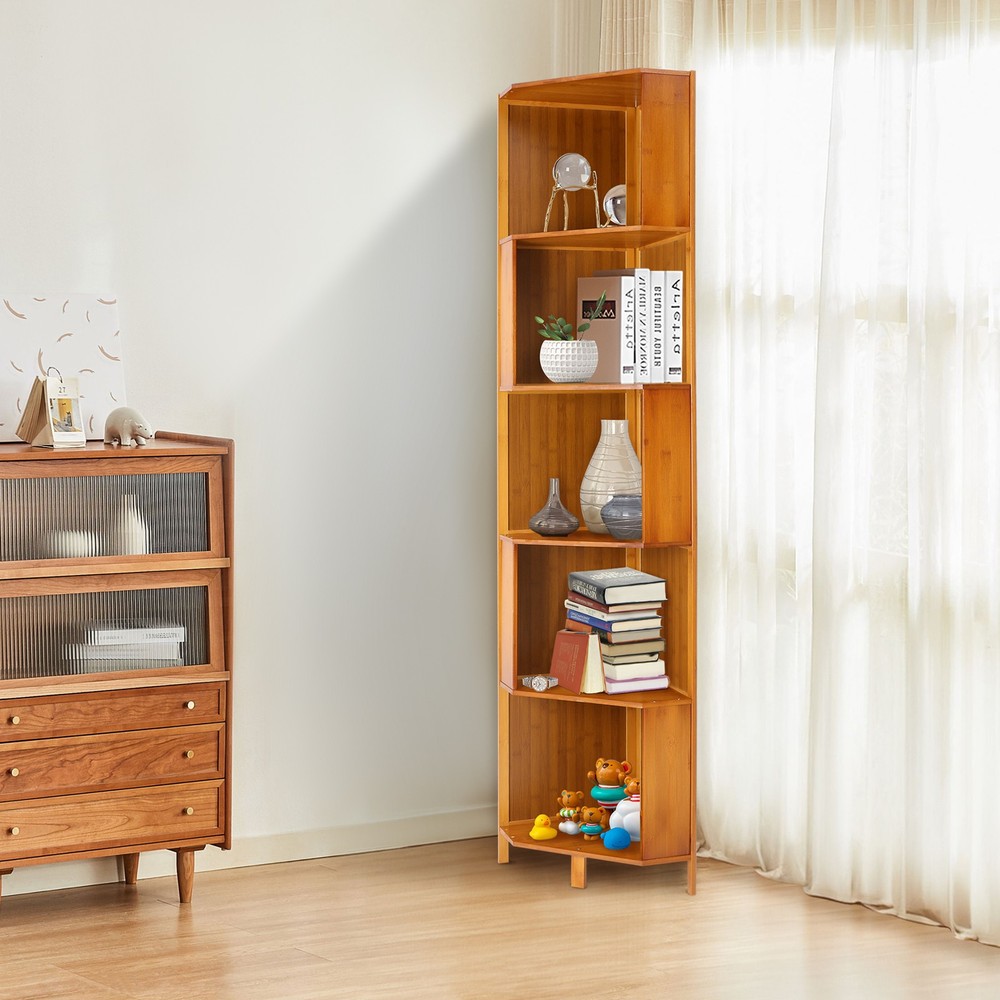 Rotating Bookshelf A-Shape Corner Bookcase Storage Freestanding Display Rack