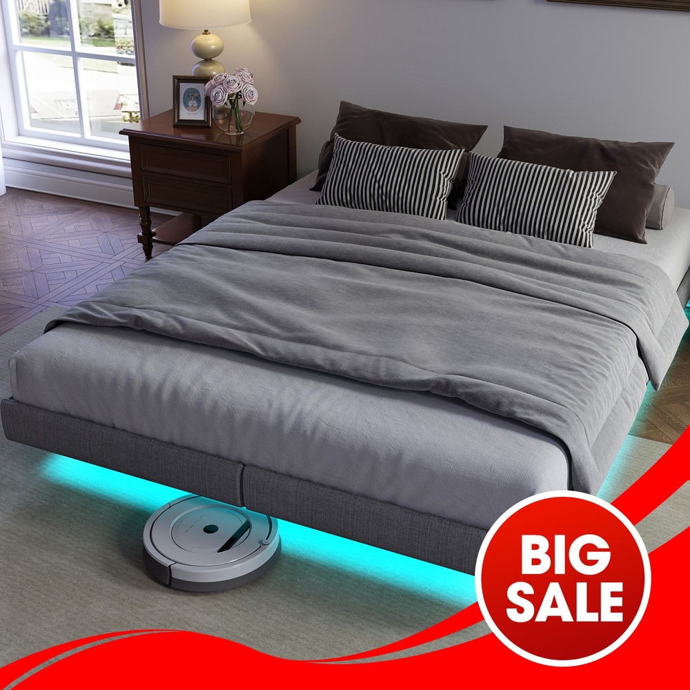 King Bed Frame ,Floating Metal Bed Frame King with LED Lights