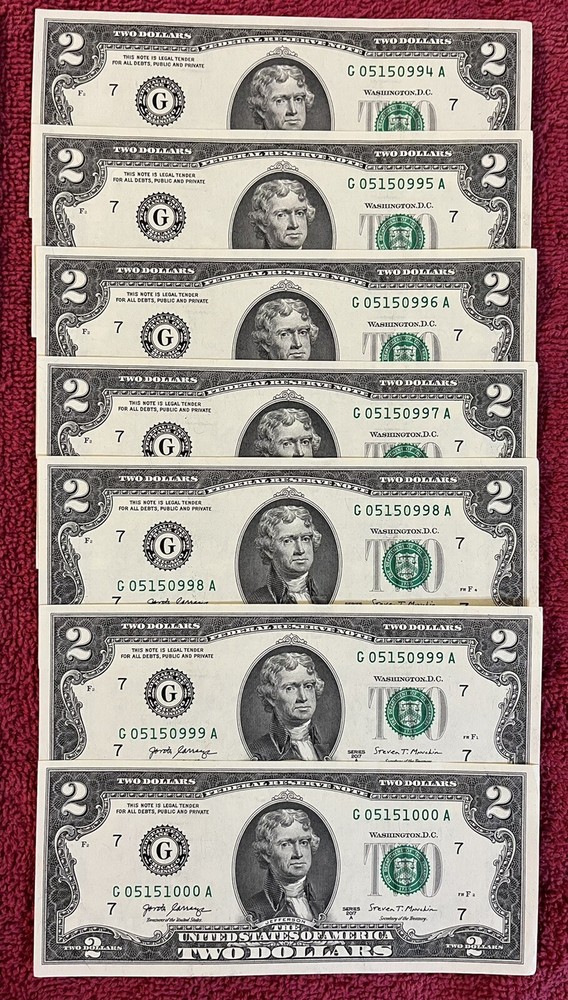 Fancy Serial Number $2 Dollar Bills. UNCIRCULATED. SEQUENTIAL. YOU Choose!