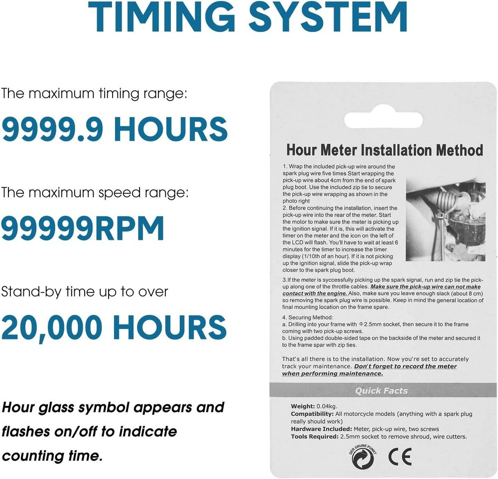 Inductive Hour Meter 2 Pack Waterproof Digital Engine Timer for Motorcycles