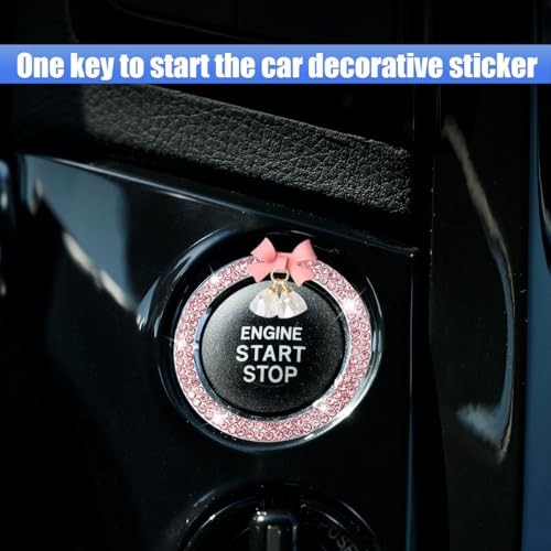 Bling Diamond Car Engine Start Stop Button Decoration Ring - Bling Ring Pink