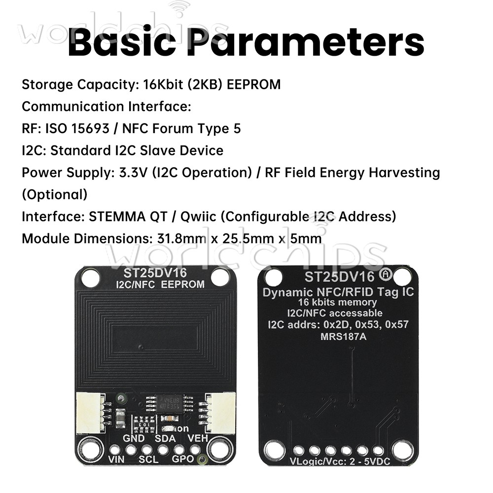 ST25DV16K I2C RFID Dynamic Tag Module Compatible with STEMMA QT/Qwiic Interface