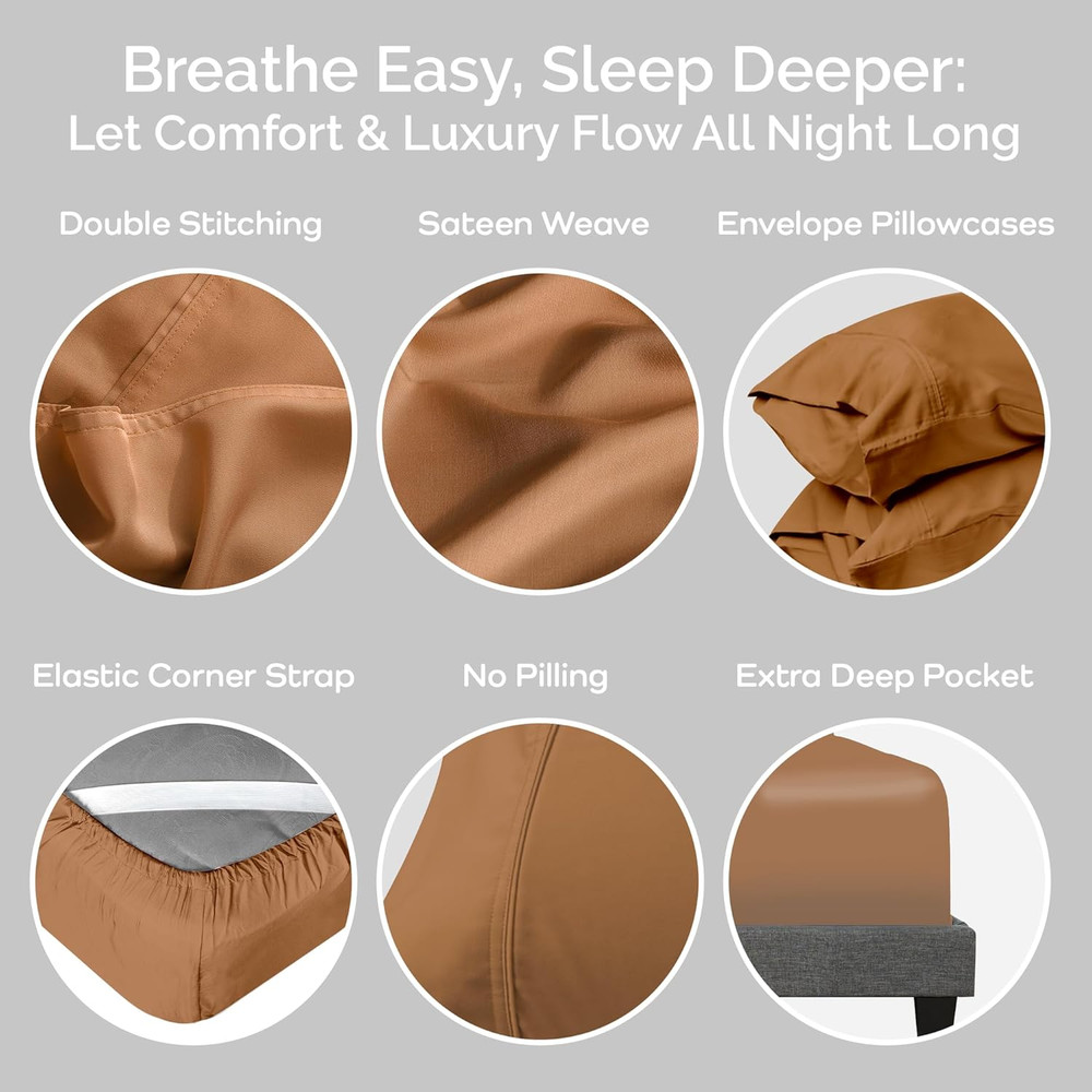 Cooling Bamboo Sheets Set with 2 Pillowcases - Soft & Hypoallergenic