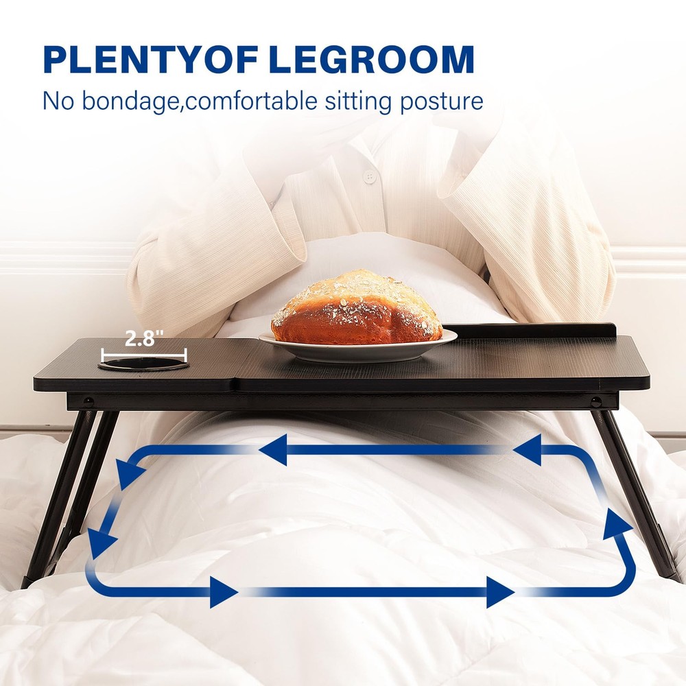 Laptop Desk for Bed Couch, Adjustable Foldable Table with Cup Black
