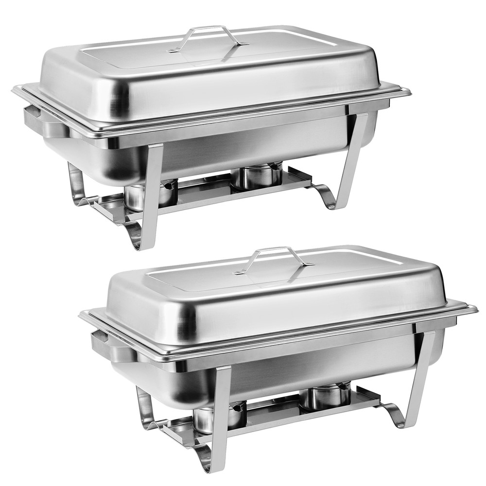 2 Pack of 8 Quart Stainless Steel Rectangular Full Size Chafing Dish Dinner