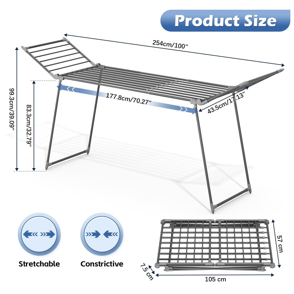 Clothes Drying Rack Foldable, Large Drying Rack Clothing Retractable, Metal C...