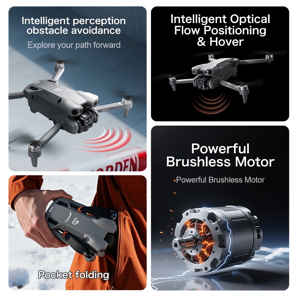 GT5 Drone with Dual Camera,Foldable,Large Screen Remote,2 Battery&Long Flight
