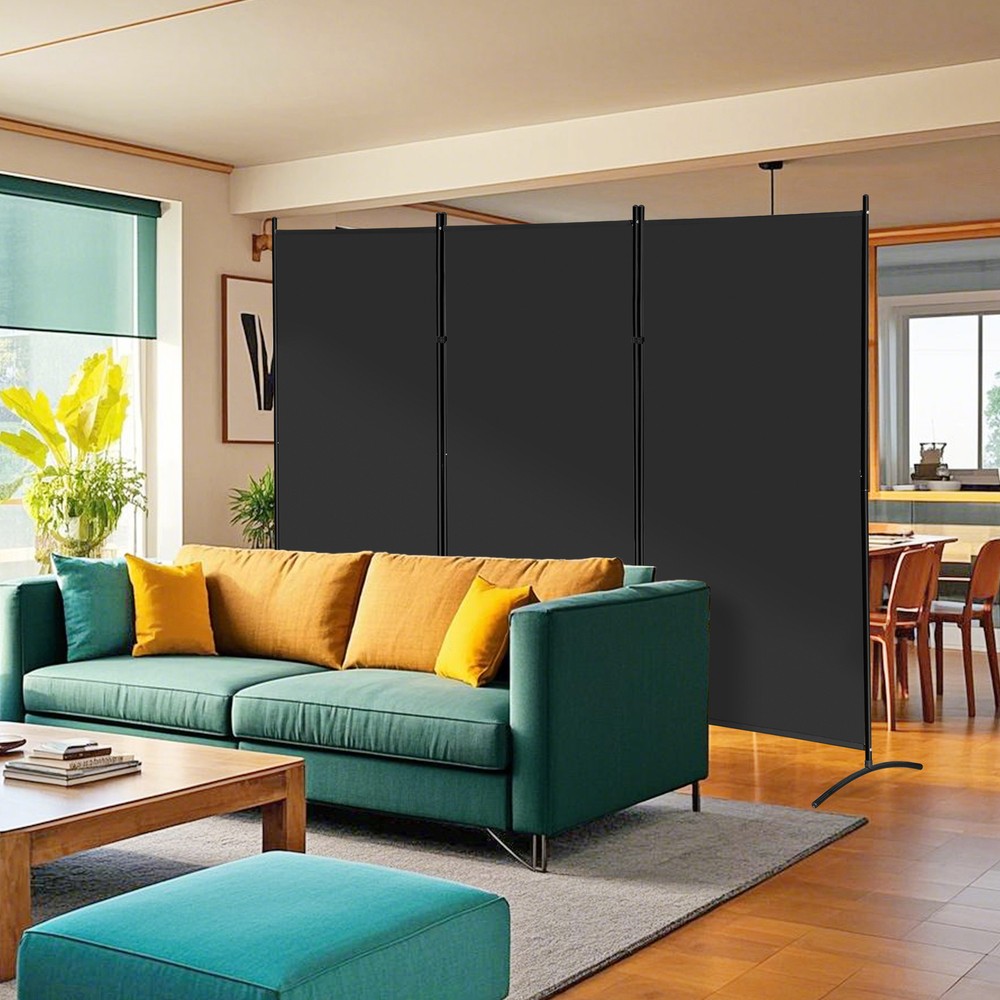 3 Panel Rolling Room Divider Folding Wall Divider for Office Restaurant Black