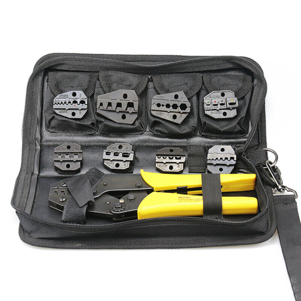 Ratcheting Crimping Tool Kit Cord End Terminals Wire Crimper Pliers w/ 8 Dies