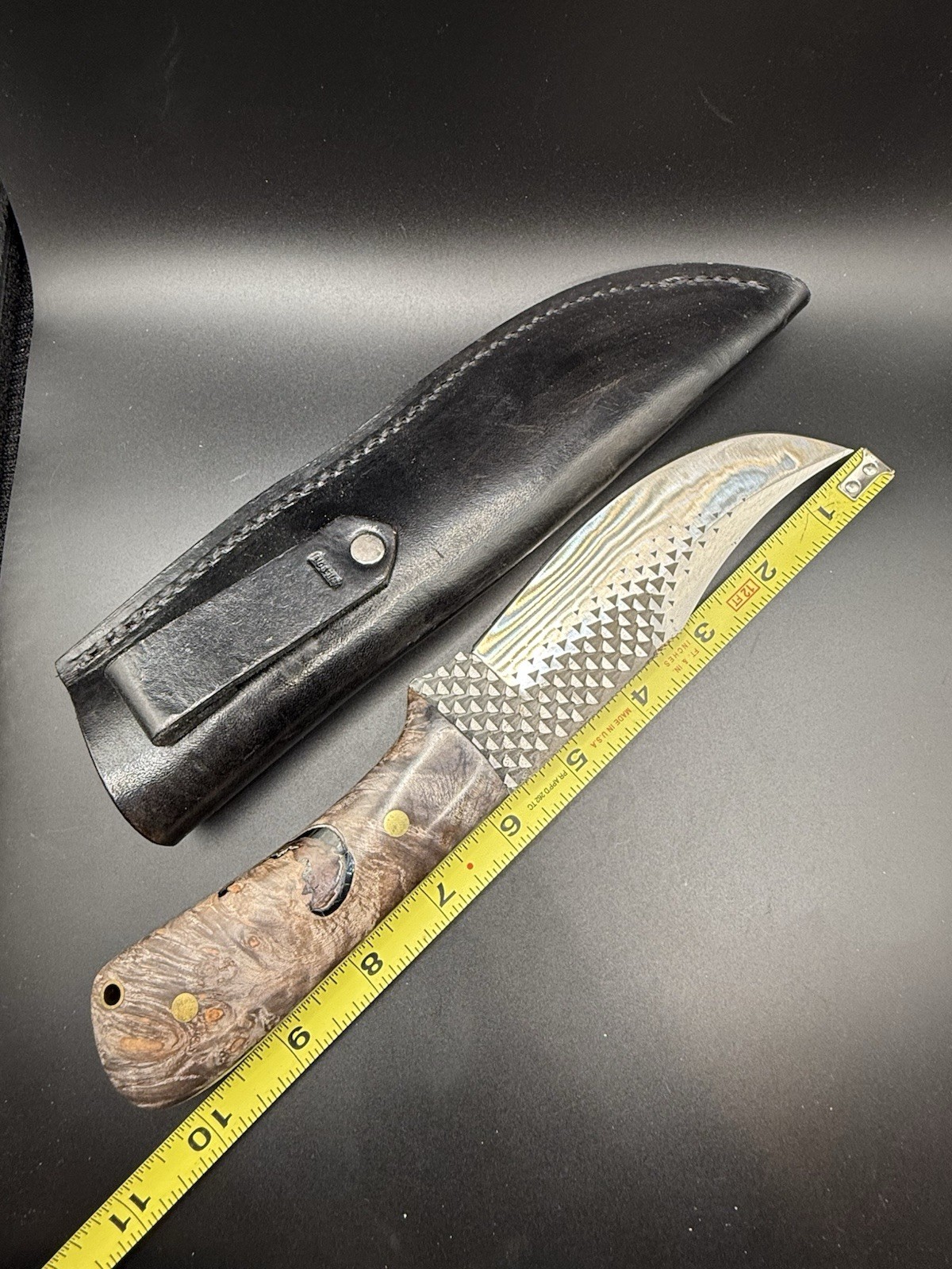 Wilson Custom File/Rasp Knife With Leather Sheath Full Tang With Burl Handle