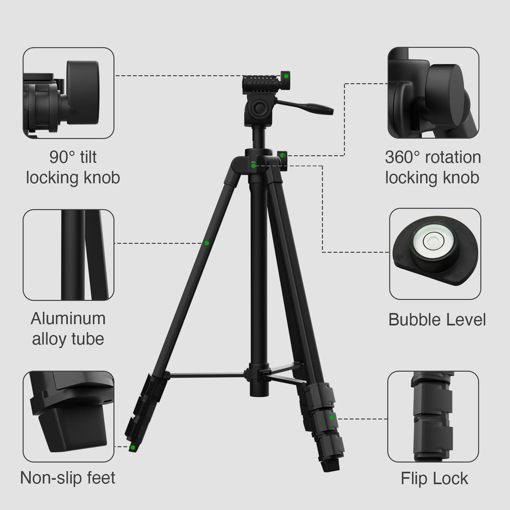 55-Inch Lightweight Aluminum Tripod for Laser Tools – Bubble Level, Quick Rel...