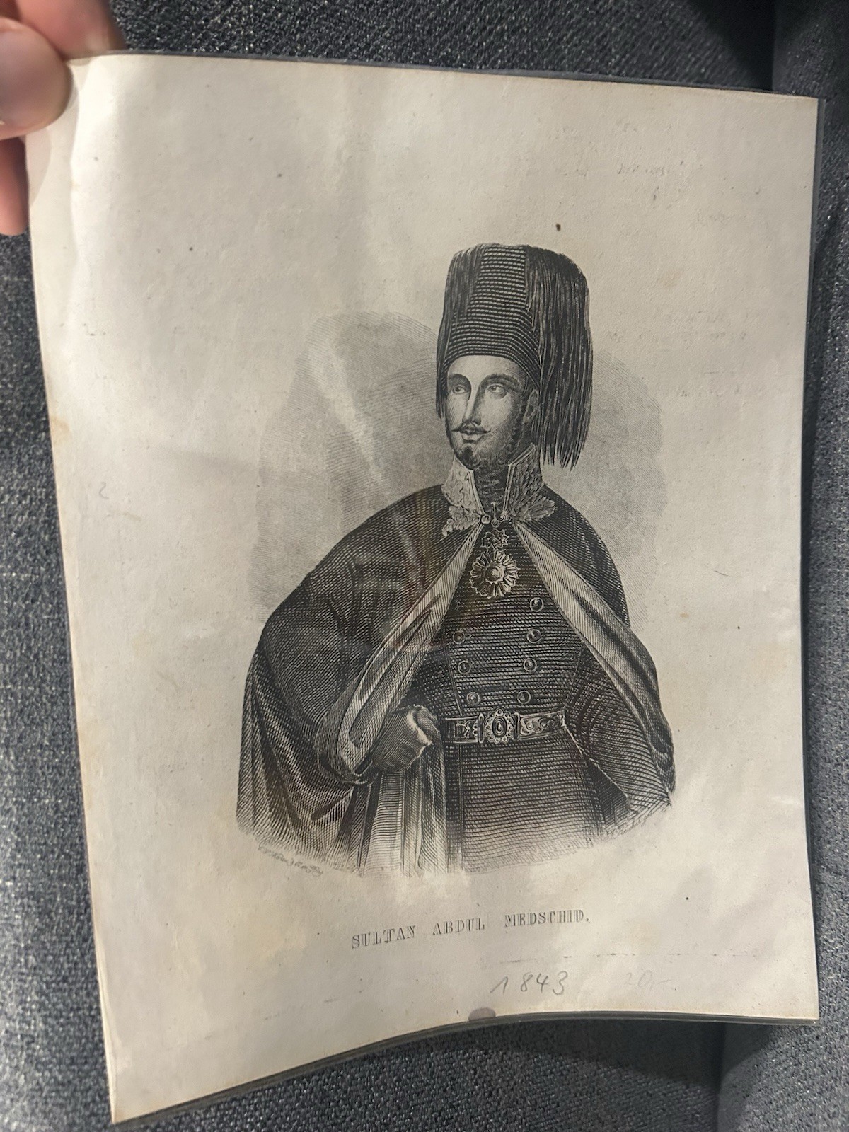 Ottoman Empire / Turkey / 1843 Dated Engraving / Sultan Abdul Mecit