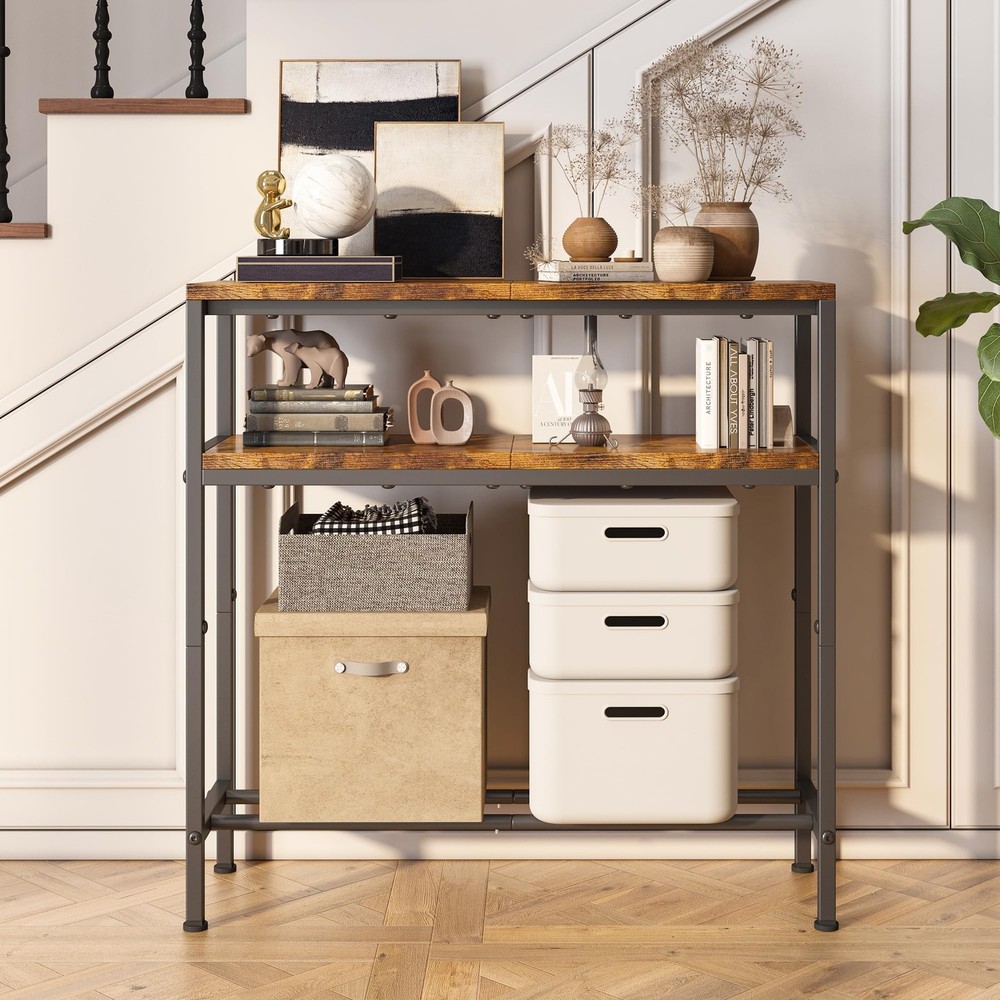 Entryway Table with Storage, 3-Tier Console Table 31.5" Width, Industrial Sof...
