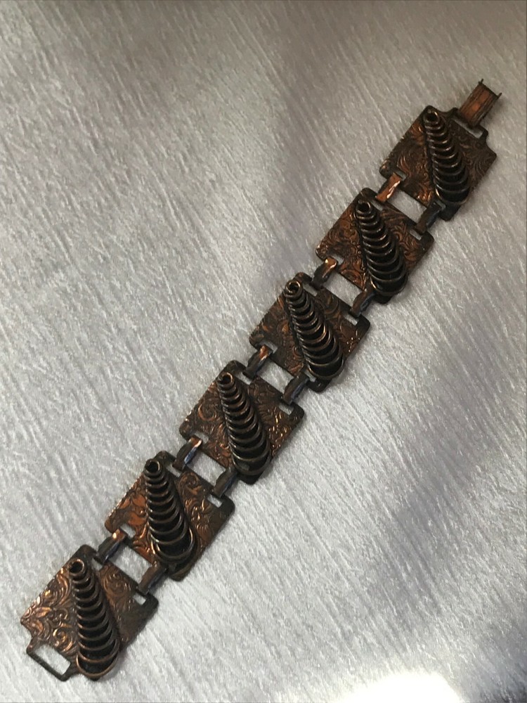 Vintage Wide Solid Copper Embossed Rectangles w Graduated Open Circles Overlay