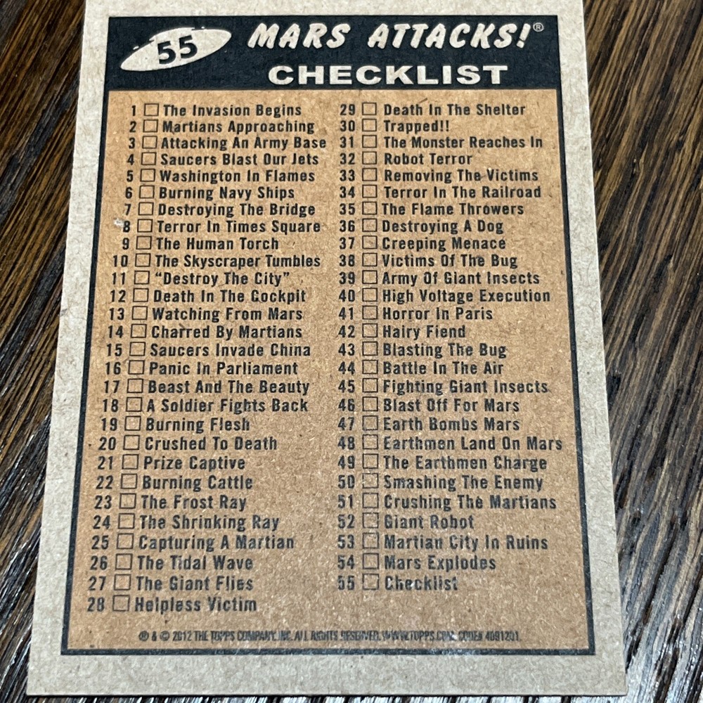 2012 MARS ATTACKS HERITAGE 55 BASE 10 SCENES 15 UNIVERSE 2 WRAPPERS 80 TOTAL