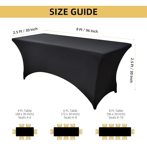 2-Pack 8ft Spandex Table Covers for Rectangle Folding 8-foot | 2-pack Black