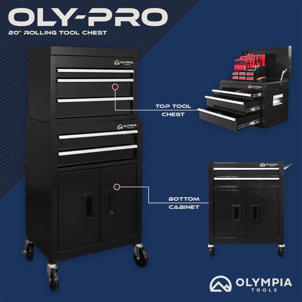 Olympia Tools 20-Inch Rolling Tool Cabinet with 5 Drawers, Locking Storage