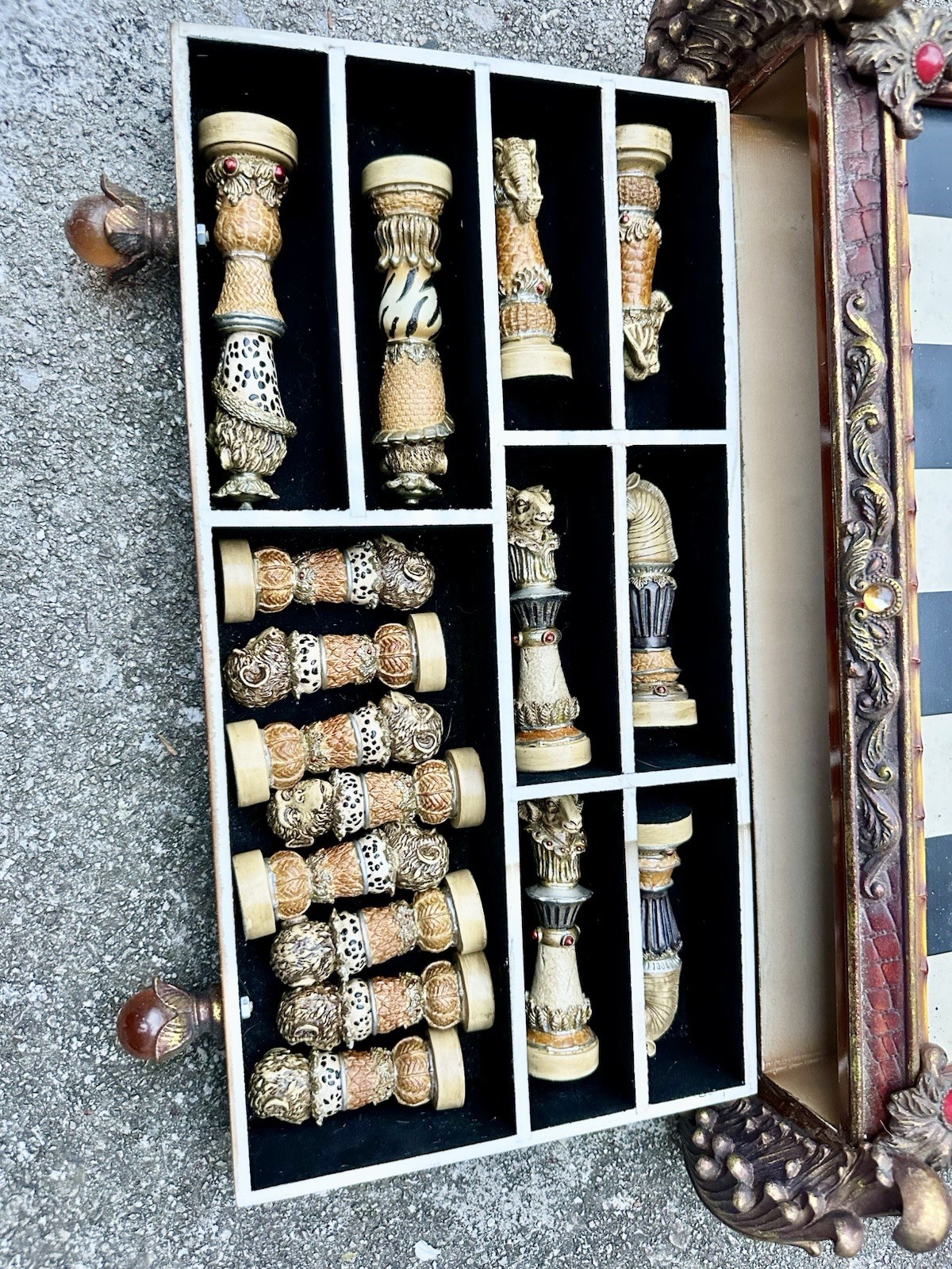 Oriental Accent Safari Wildlife Chess Set Hand Painted Resin Piece Storage Board