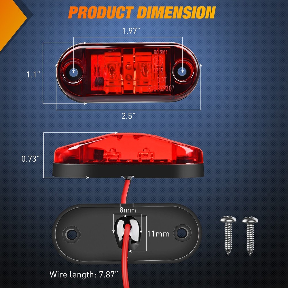 Nilight 2.5Inch Oval Side Marker Light 20PCS 2 Diode LED Trailer Indicator Light