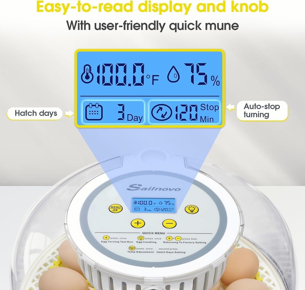 18 Egg Incubator for Hatching Chick with Automatic Turning & Stop, Egg Candler💨