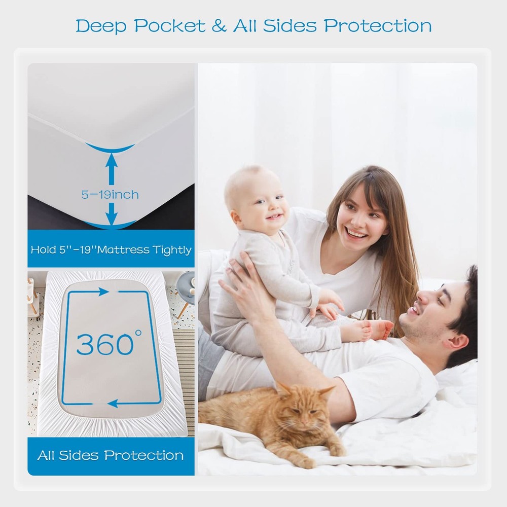 2 Pack Full Size Mattress Protector Waterproof, Breathable & Noiseless