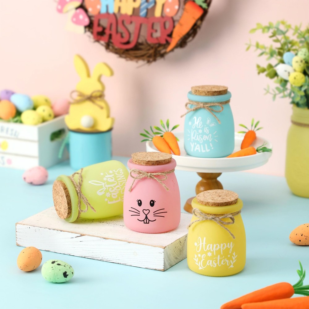 Easter Decor, Easter Tiered Tray Decorations, 4 Pcs Bunny Mini Jars for Table...