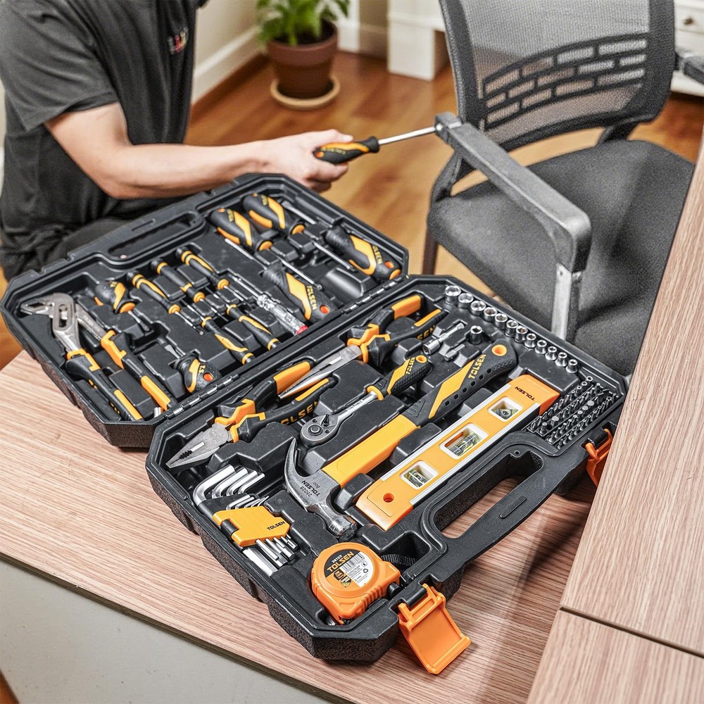 89-Piece Tool Set Household Tool Kit, Hammer, Screwdrivers, Drill Bits, Socke...