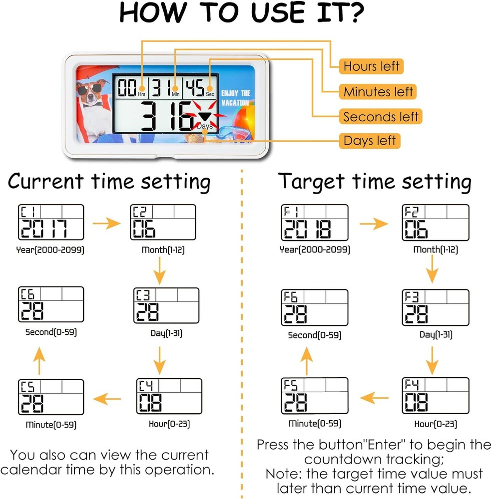 Digital 9999 Days Countdown Clock,Buzzer Alarm Reminder,Backlight Display