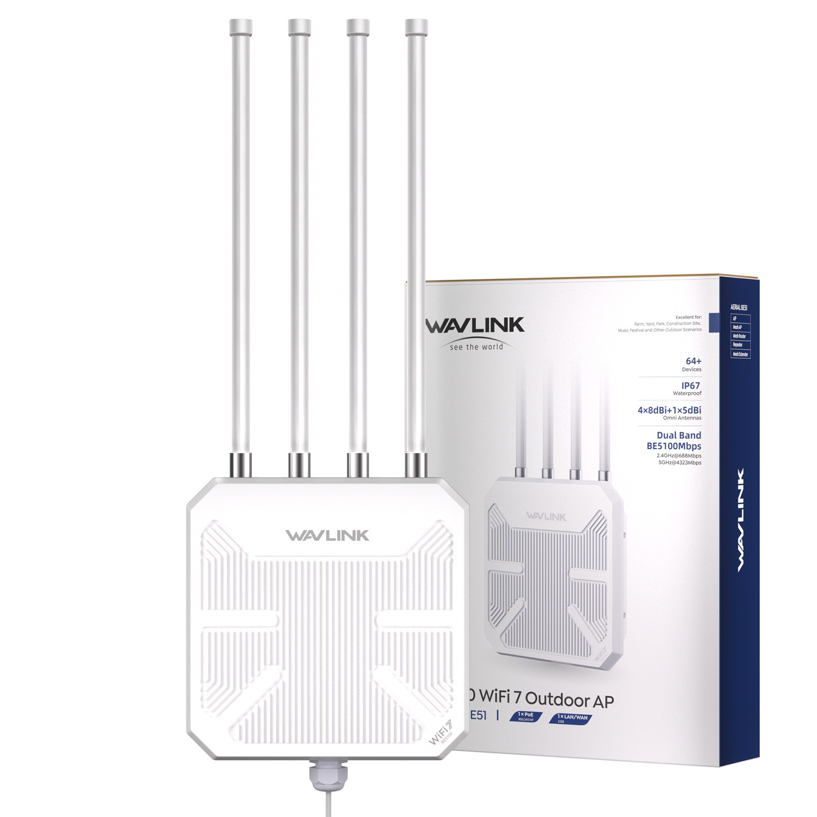 BE5100 Wi-Fi 7 Range Extender Dual Band WiFi 6 AX3000 AX1800 Outdoor Repeater