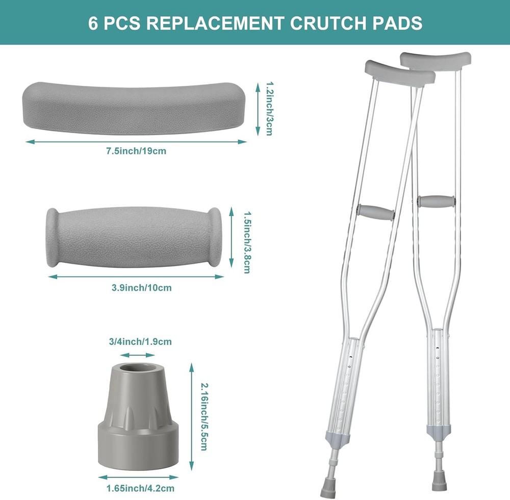 Replacement Crutch Pads 6 Pieces Accessory Kit with Gray