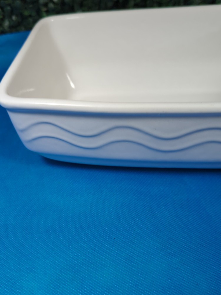 Stoneware Loaf Pan White Hubert USA Bread Baking Wave Design