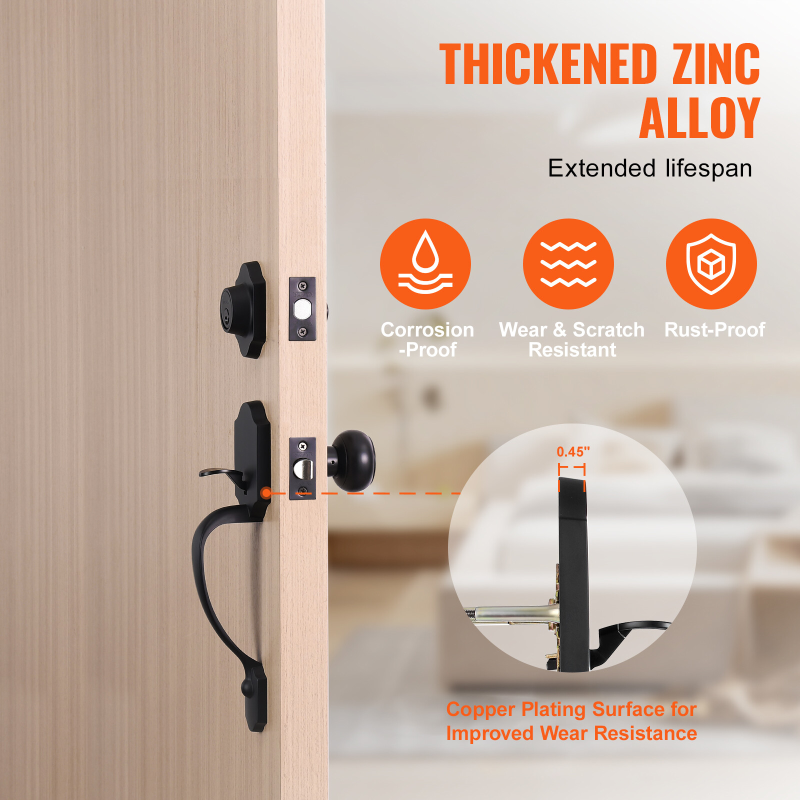 VEVOR Front Door Handle and Deadbolt Set Matte Black Front Door Lock Set Knob