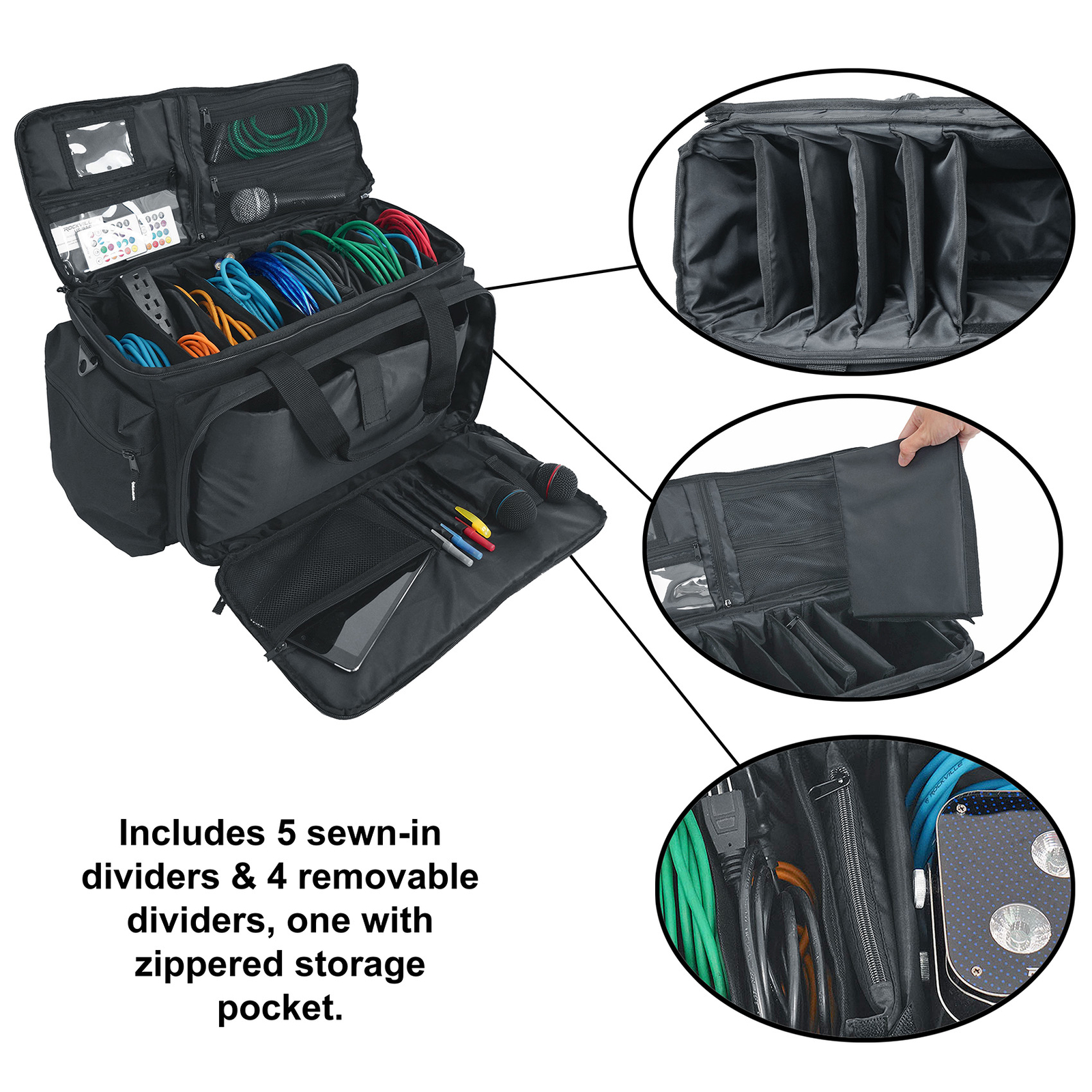 Rockville UT-BAG10 Padded DJ Cable/Utility Bag w/removable Dividers+YKK Zippers