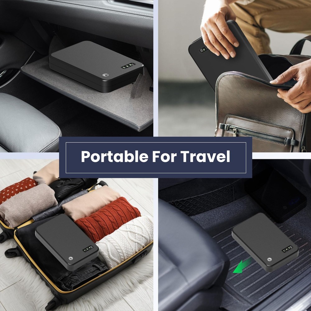 Portable Pistol Safes – Electronic Lock Box & Key Access, Silent Mode, Compac...