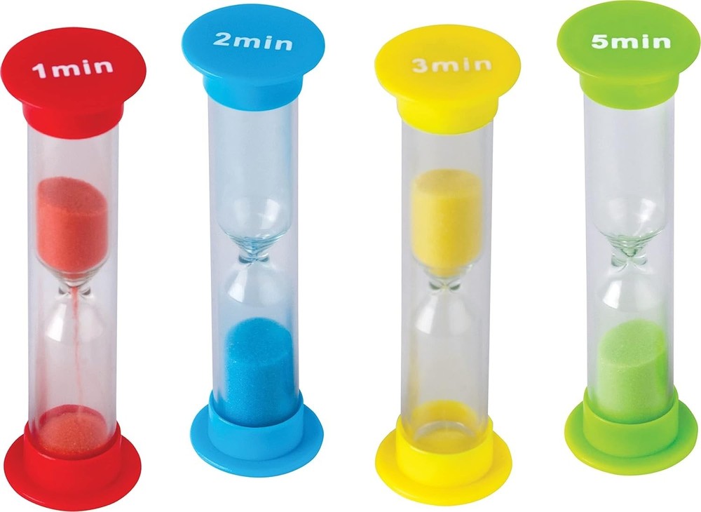 Compact Assorted Sand Timer Set: 1, 2, 3 & 5 Minute Timers for Fun Challenges